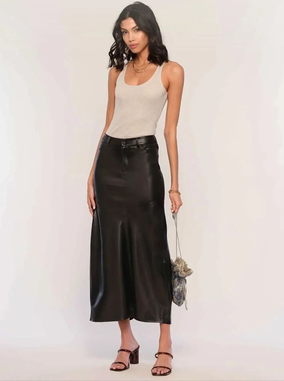 NWT Heartloom Camilla Faux Leather Maxi Skirt Black XS